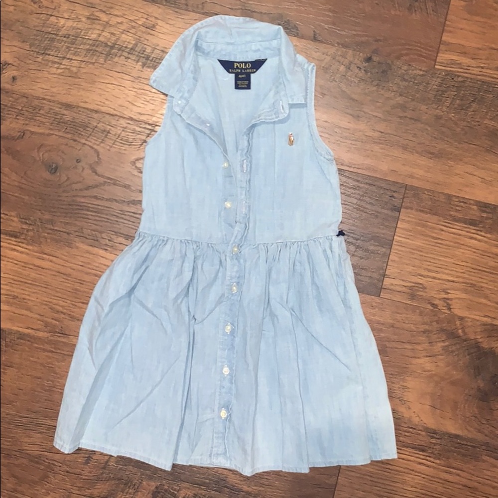 Girls chambray collared polo dress- 4T